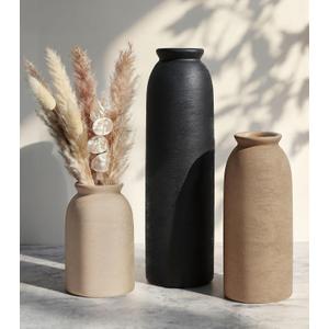 Ceramic Vase Set of 3, Small Flower Rustic Vase Home Decor Neutral Modern Farmhouse Boho Pampas Pottery Vases Decorative Centerpiece for Table Mantel Shelf Living Room Kitchen Bathroom