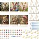 YooNotee 6 Pack Easter Paint by Numbers Kit Canvas with Wooden Easels & Brushes, 8 x 8 inches Easter Canvas Set for Adults Easy Acrylic Paint Kit Beginner for Rabbit Home Decor