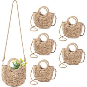 Oudain Straw Purses for Women Semi Circle Rattan Straw Purses Bulk with Handles for Women Wedding Guests Bridesmaid Gifts