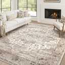 Area Rug 10x14 Washable Vintage - Soft Traditional Rug for Living Room Bedroom Dining Room or Home Office -Non Slip Backing Large Rugs with Low Pile Farmhouse Oriental Retro Carpet - Tea Brown