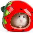 Small Animal Hideout Ceramic Hamster House Chinchilla Mini Hut Cave Cage Accessories for Dwarf Hamsters Gerbils and Hedgehog(Strawberry)