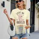 Western Shirts for Women Cowgirl Boots Hat Shirt Vintage Cowgirl Fringe Tops Short Sleeve (L)