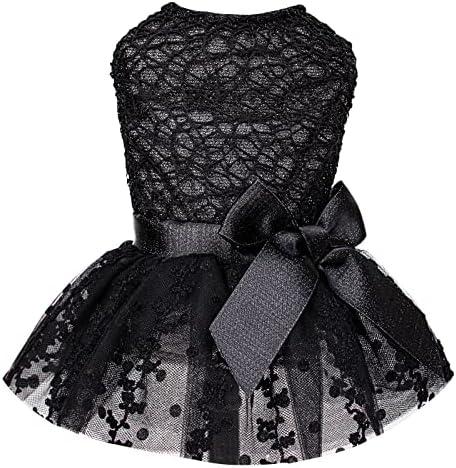 CuteBone Dog Birthday Dress Girl Puppy Skirt Tutu Cat Wedding Outfit Pet Party Clothes for Small Dogs Costume DD15M Size Medium, Black 