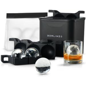 Berlinzo Premium Clear Ice Ball Maker Mold - 4 Large 2.4" Crystal Clear Ice Balls for Whiskey, Cocktails & Bourbon - Easy-to-Remove Mold for Ice Spheres - XL Storage Bag Included (Non-Electric)