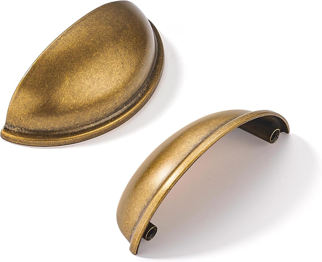 khtumeware 10 Pack 2-1/2" Antique Brass Drawer Pulls Cabinet Cup Pulls Vintage Kitchen Hardware Cabinet Handles Drawer Handles Knobs 2.5 inch Hole Center