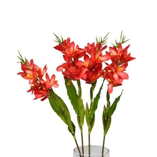 Artificial Tropical Canna Lily, Silk + Iron Wire Material, 108cm Long (42.5 Inches), 2-Pack, Ideal for Home & Commercial Decoration, Symbolizing Beauty & Happiness (red)