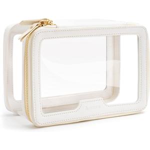 Aveniee Clear Makeup Bag, Large Transparent Cosmetic Pouch with Dual Zippers, Travel Toiletry Case Car Organization for Women Enssantials (Off-White)