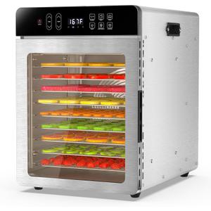 Food Dehydrator with 10 Stainless Steel Trays, 800W Fruit Dehydrator Machine with 194℉ Temperature Control & 24H Digital Timer, 4 Presets, Meat Dehydrator for Jerky, Herbs, Yogurt, Dog Treats