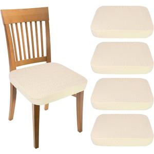 uxcell 4Pcs Stretch Jacquard Seat Covers, Dining Chair Seat Slipcover Washable Removable Cushion Protector for Dining Room Kitchen Restaurant, Beige