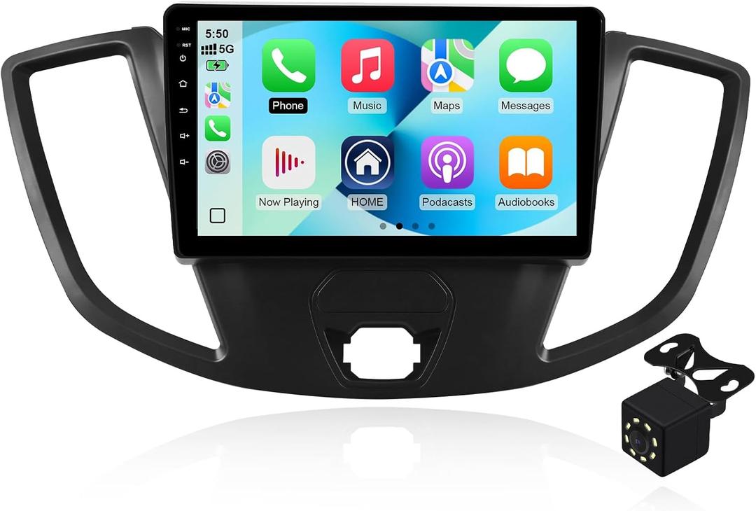 2+64G Android 14 Double Din Car Stereo for Ford Transit 2013-2019 with 9 Inch Touchscreen Radio Built-in Wireless Carplay/Android Auto/GPS/Bluetooth/FM/AUX-in/Steering Wheel Controls/Backup Camera