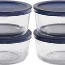 Anchor Hocking SnugFitTM Round Food Storage Containers with Lids (4-Piece, 7-cup, Navy Blue, oven-safe), Large