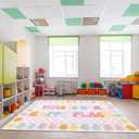 Breling 6 x 8.4 ft Large Classroom Rug Pastel Pink Checkered Area Rug, 5'11" x 8'2"