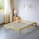 14 Inch High Bamboo Wood Heavy Duty Queen Bed Frame No Box Spring Needed, Platform Bed Frame Queen Size with Metal Slats Support, Easy to Install, Noise Free, Sturdy