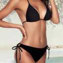 Zonsaoja Women String Bikini Set Halter Side Tie Two Piece Swimsuit Triangle Bathing Suits (Black, S)