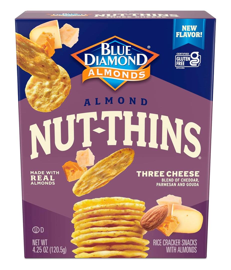 Blue Diamond Almonds, Three Cheese Gluten Free Nut Thin Cracker Crisps, 4.25 oz (EXP 01/31/26)