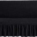 NICEEC Sofa Slipcover Black Sofa Cover 1 Piece Easy Fitted Sofa Couch Covers Universal High Stretch Durable Furniture Protector with Skirt Country Style (3 Seater Black)