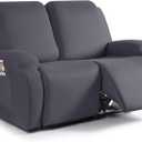 TAOCOCO Recliner Loveseat Slipcover, 2 Pieces Polyester Fabric Stretch Sofa Covers for 2 Seat Reclining Couch, Soft Washable Furniture Protector with Pockets (2 Seat, Dark Gray)