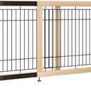 YOCAN Adjustable Freestanding Dog Gate for Doors & Stairs, 23.6" Tall, 23.645.3" Wide, Wood & Metal Pet Gate, No Drill Pressure Mount, Indoor Safety Barrier (Black/Natural)