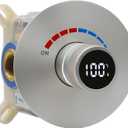 Round Digital Display Shower Valve Shower Diverter Single Way Shower Mixing Valve Concealed Installation in Wall for Bathroom Brushed Nickel