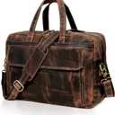 HLC 18 Inch Full Grain Leather Briefcase messenger shoulder bags for men and women (brown, 18 inch)
