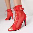 UTIKLIOU Womens Mesh Sandals Peep Toe High Top Sandals Lace Up Summer Boots Buckle Strap Party Sexy Pump Shoes Open toe (Red Size 6)