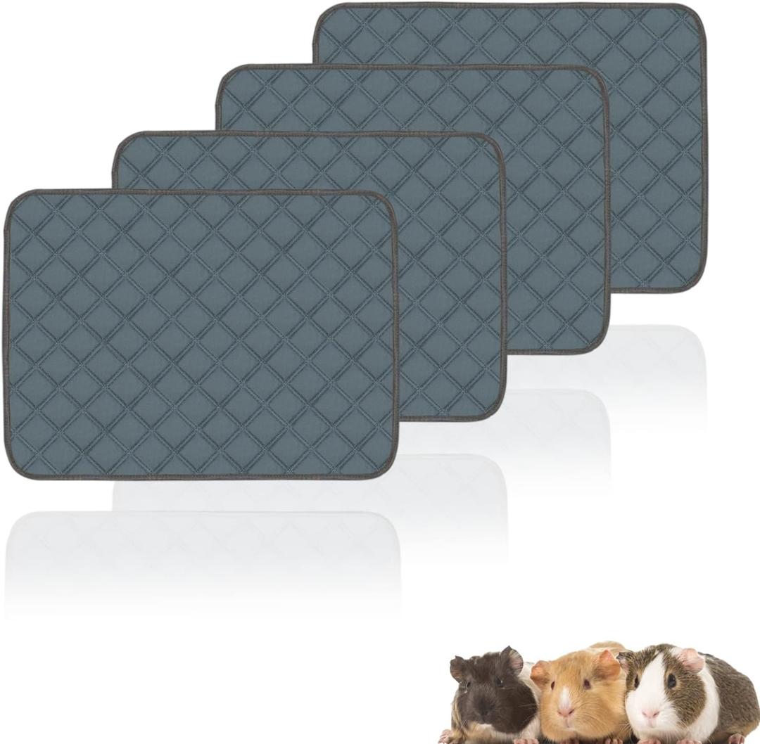 4 Pack Guinea Pig Cage Liners Washable Guinea Pig Bedding Reusable Waterproof Super Absorbent Guinea Pig Pee Pads Anti Slip Mat for Small Animals Rabbit Hamster Rat - 24" x 18" (Dark Grey)
