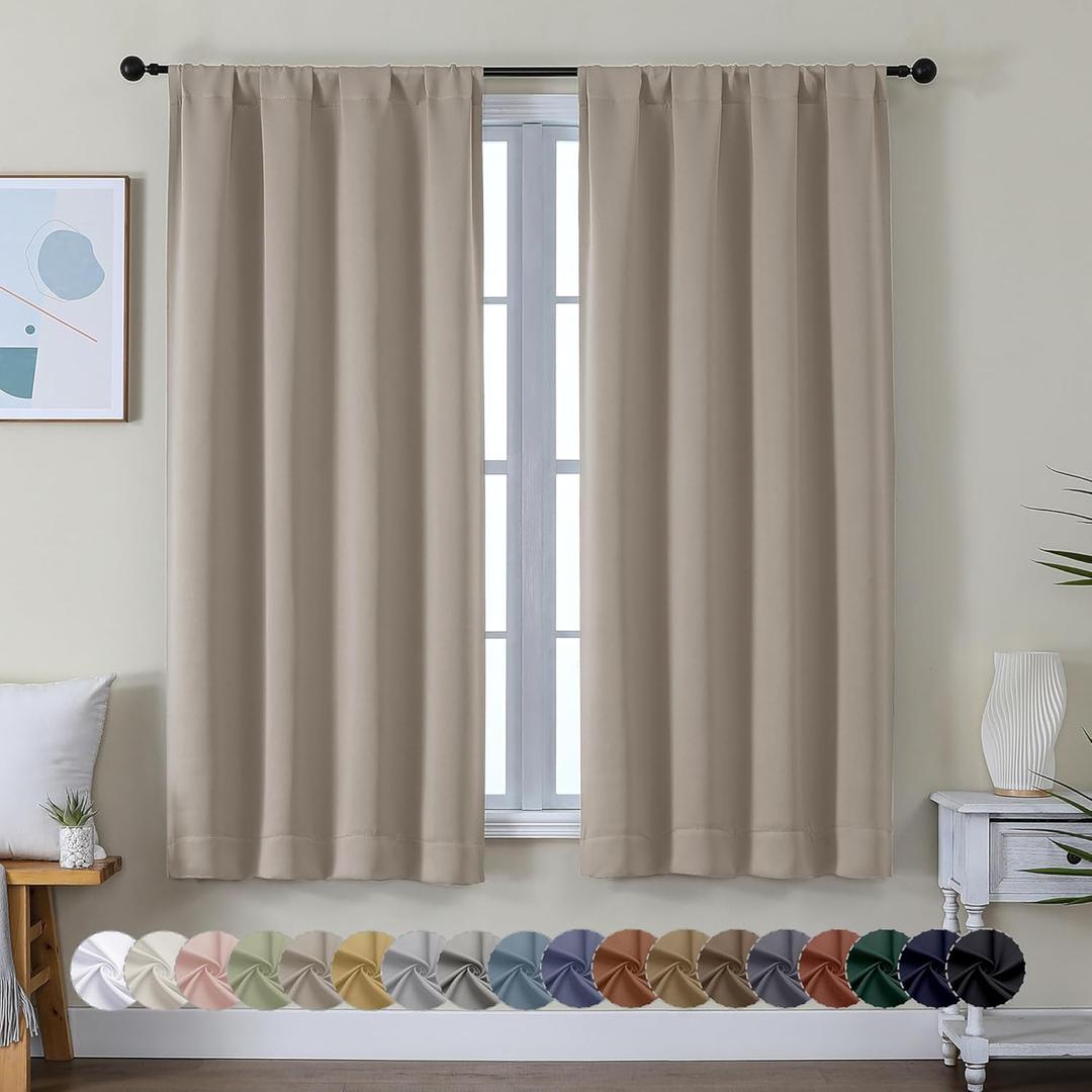 Simplebrand Ava Stone Blackout Curtains for Bedroom 63 Inch Length 2 Panels Set, Solid Thermal Insulated Energy Saving Rod Pocket Window Treatment Curtains Blackout Drapes, W40 x L63 Inch, Stone