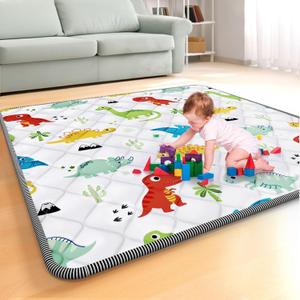 Palopalo Thicken Foam Baby Play Mat for Floor, 47x47 inch Play Mat for Playpen, Soft Padding Playmats for Babies, Toddlers and Infants, Non-Slip and Foldable Baby Crawling Mat, Machine Washable (White-Dinosaur)
