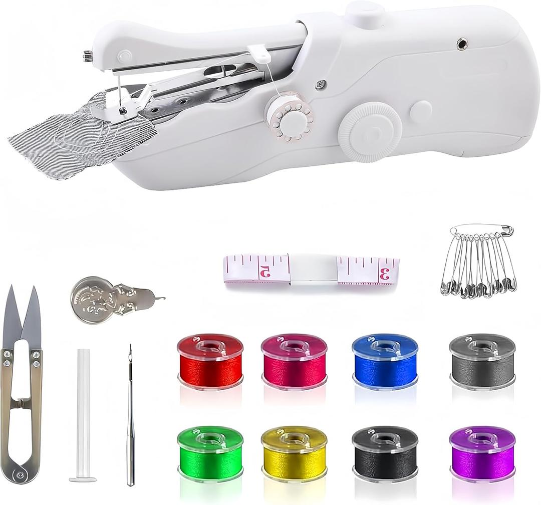 Handheld Sewing Machine, Mini Portable Electric Quick Sew Sewing Machine for Beginners, Easy to Use Suitable for Sewing Clothes, Fabrics, Curtains, Family Travel, White