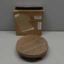 Farmhouse Beaded Wood Pedestal Tray Decor, 7.6 Round Vintage Display Stand, Decorative Accent Display Riser for Farmhouse Kitchen, Bathroom (Natural)