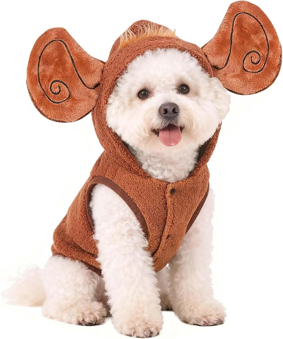 FLAdorepet Halloween Dog Monkey Costume for Small Dogs,Winter Warm Pet Coat Funny Cat Clothes Hoodie for Bulldog Chihuahua Yorkie (Large) (Large(Bust 20.4"|11-16LBS))