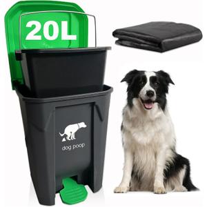 20L/5Gallon Dog Poop Trash Can Outside - Hands-Free Pedal Pet Waste Bin
