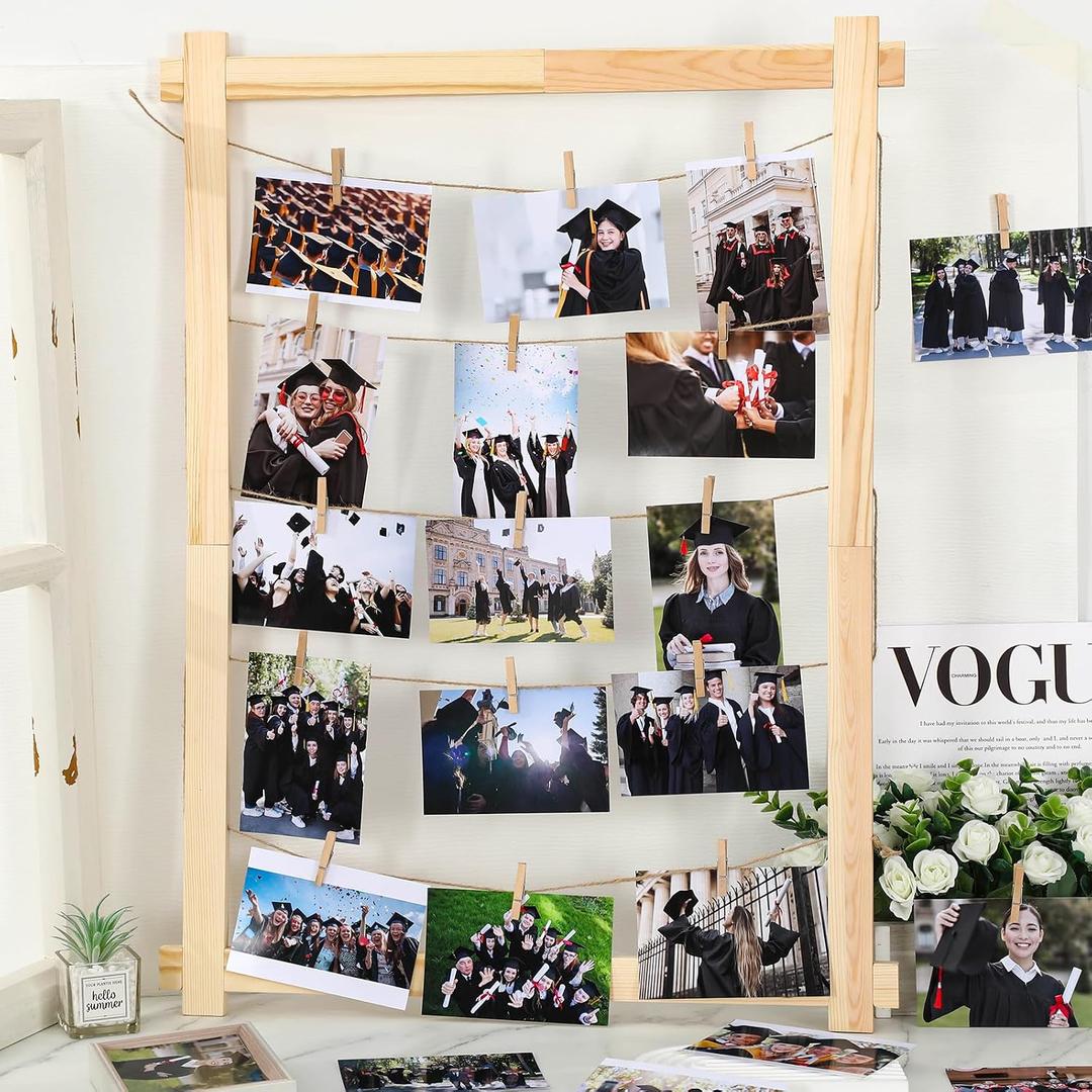 FYSUIMU Picture Collage Frames Board with Clips Natural Wooden Photo Display Wall Hanging Decor for Dorm Graduation Letter Postcard Greeting Card