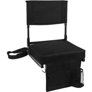 Stadium Seat with Back Support Bleacher Chair with Back and Cushion High Back Includes Shoulder Strap and Cup Holder (Black)