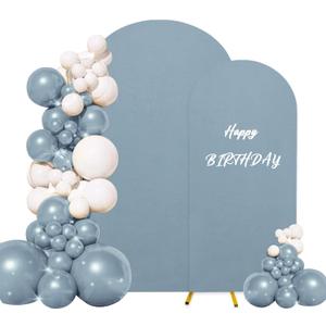 Set of 2 Wedding Arch Stand Cover Round Top Spandex Fitted Arch Cover for Baptism Birthday Party Baby Shower Wedding Arch Stand Decoration7.2FT, 6.6FT, Dusty Blue