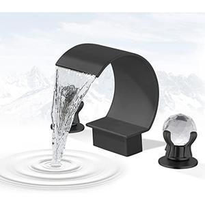 BANGPU Bathroom Sink Faucet 3 Hole Widespread Waterfall Bathroom Faucets with Crystals Handles Basin Mixer Tap 8-Inch High Arc Vanity Faucet with Supply Hose, Matte Black