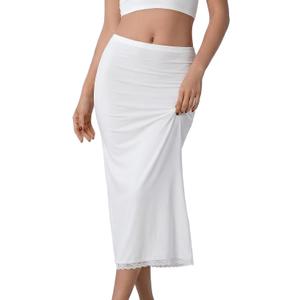 Women's Half Slip for Under Dress Long Underskirt with Lace Trim Soft Under Slips Shirt Skirt Extender (Medium, White)