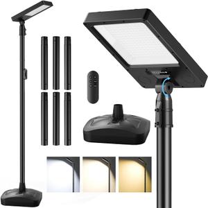 102" Solar Outdoor Street Lights with Pole & Remote, Removable IP65 Waterproof LED Solar Flood Motion Post Light, Dusk to Dawn Solar Floor Lamp for House, Yard, Garden, Patio, Lawn, Garage, Driveway, 102'' Height with water filled base