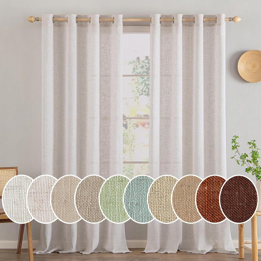 MIULEE Linen White Linen Curtains 90 Inch Long 2 Panels Set for Bedroom Living Room, Soft Thick Linen Textured Window Drapes Semi Sheer Light Filtering Grommet Top Burlap Look Decor (52"W x 90"L (Pack of 2))