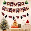 TENNYCHAOR Happy Holidays Banner, Buffalo Plaid Christmas Decorations, Rustic Bear and Tree Garland, Indoor Outdoor Holiday Decor,Christmas New Years Eve Decorations.