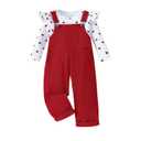Noubeau Toddler Baby Girl Valentines Clothes Ruffled Sleeves Top Heart Bell Bottoms Flared Overalls Suspender Pants Set (Pink, 18-24 Months)