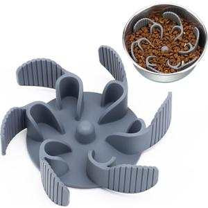 Keegud Slow Feeder Dog Bowls Insert [Octopus Suction Cups] Super Firm Slow Eating Dog Bowl [Cuttable] for Large Breed and Medium Size Dog Compatible with Regular and Elevated Dog Bowls (Flower)