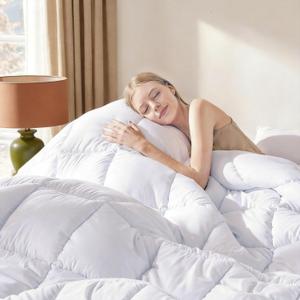 DOWNCOOL Comforters Queen Size, Duvet Insert, White All Season Duvet, Lightweight Quilt, Down Alternative Hotel Comforter with Corner Tabs (White, Queen 88x92 Inches)