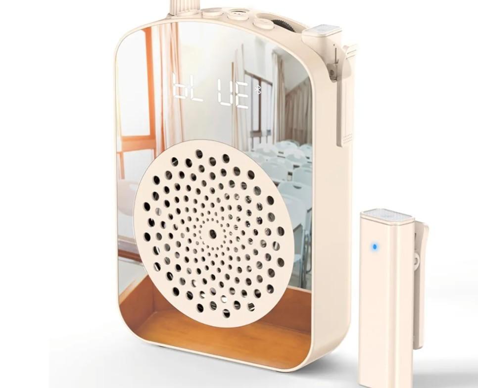 PRUNUS A10 Voice Amplifier Wireless with Lavalier Microphone Charging &Storage,Portable Voice Amplifier with Laple Mic Speaker,Mini Voice Amplifier for Classroom,Speech,Training Outdoor (Beige)