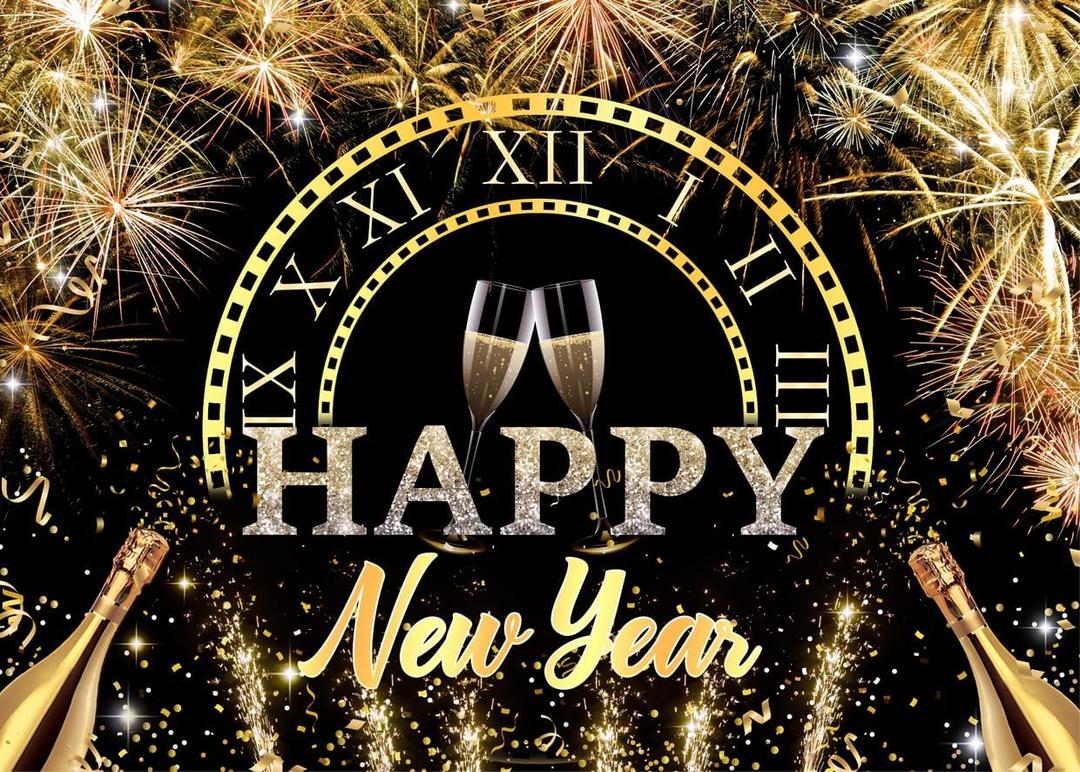 LYCGS 7X5ft 2026 Happy New Year Backdrop Black and Gold New Years Background X-178
