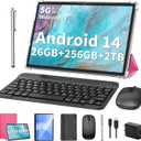 2025 Tablet, Android 14 Tablets 10 inch with Keyboard, 26GB RAM+256GB ROM(2TB Expand), 2-in-1 Tablets with 8-Core, 8000mAh, 5G WiFi, Widevine L1, GMS, with Case, Keyboard, Mouse, Stylus (Pink)