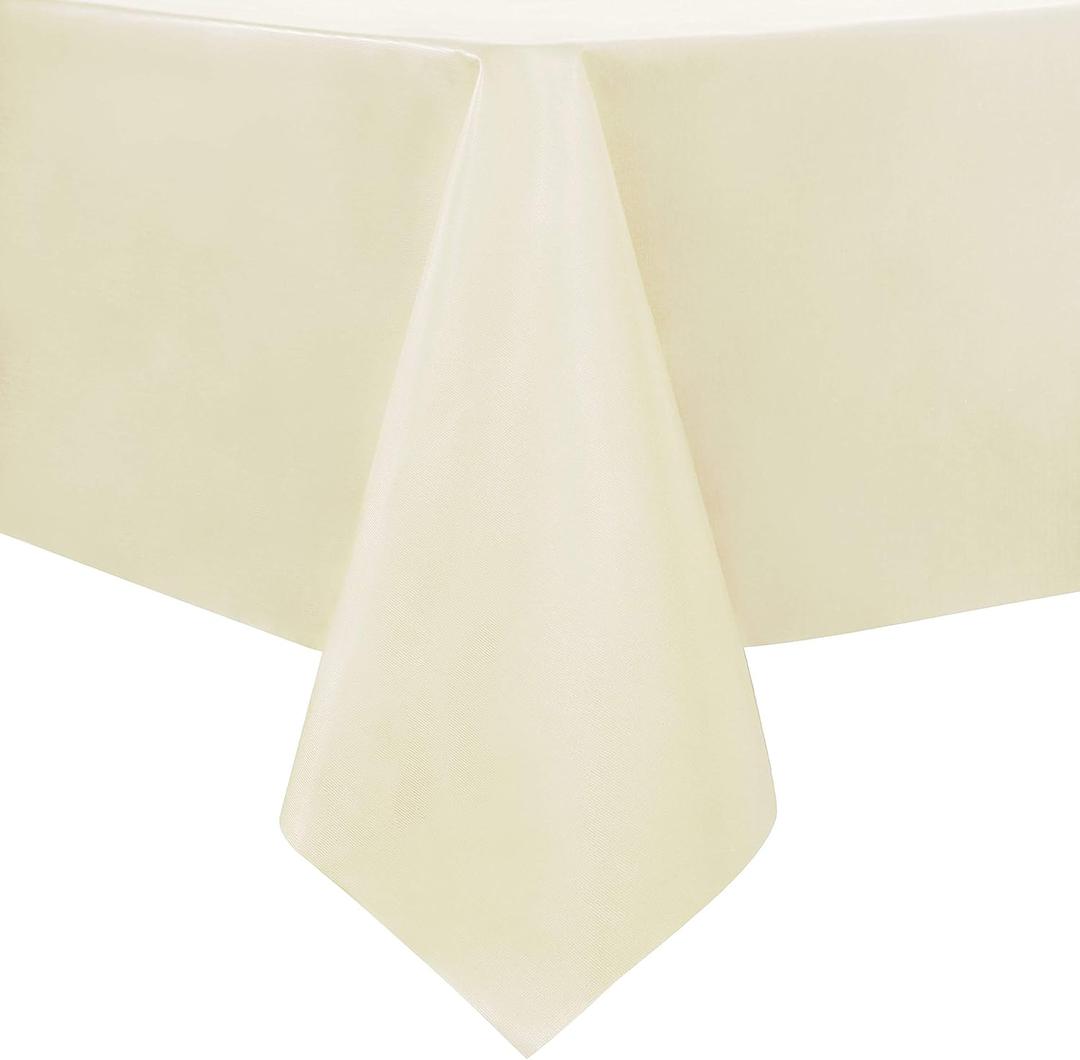 sancua 100% Waterproof Rectangle PVC Tablecloth - 60 x 84 Inch - Oil Proof Spill Proof Vinyl Table Cloth, Wipe Clean Table Cover for Dining Tables, Buffet Parties and Camping, Beige