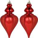 2 Pcs 9" Large Christmas Ball Ornaments - Shatterproof Finial Drop Decorations for Holiday Tree - Red Big Hanging Balls
