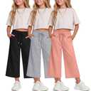 Halfchet 3 Pack Girls Capri Pants Wide Leg, 3-Color Set, 7-8 Years