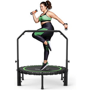 BCAN 450/550 LBS Foldable Mini Trampoline, 40"/48" Fitness Trampoline with Bungees, U Shape Adjustable Foam Handle, Stable & Quiet Exercise Rebounder for Adults Indoor/Outdoor Workout